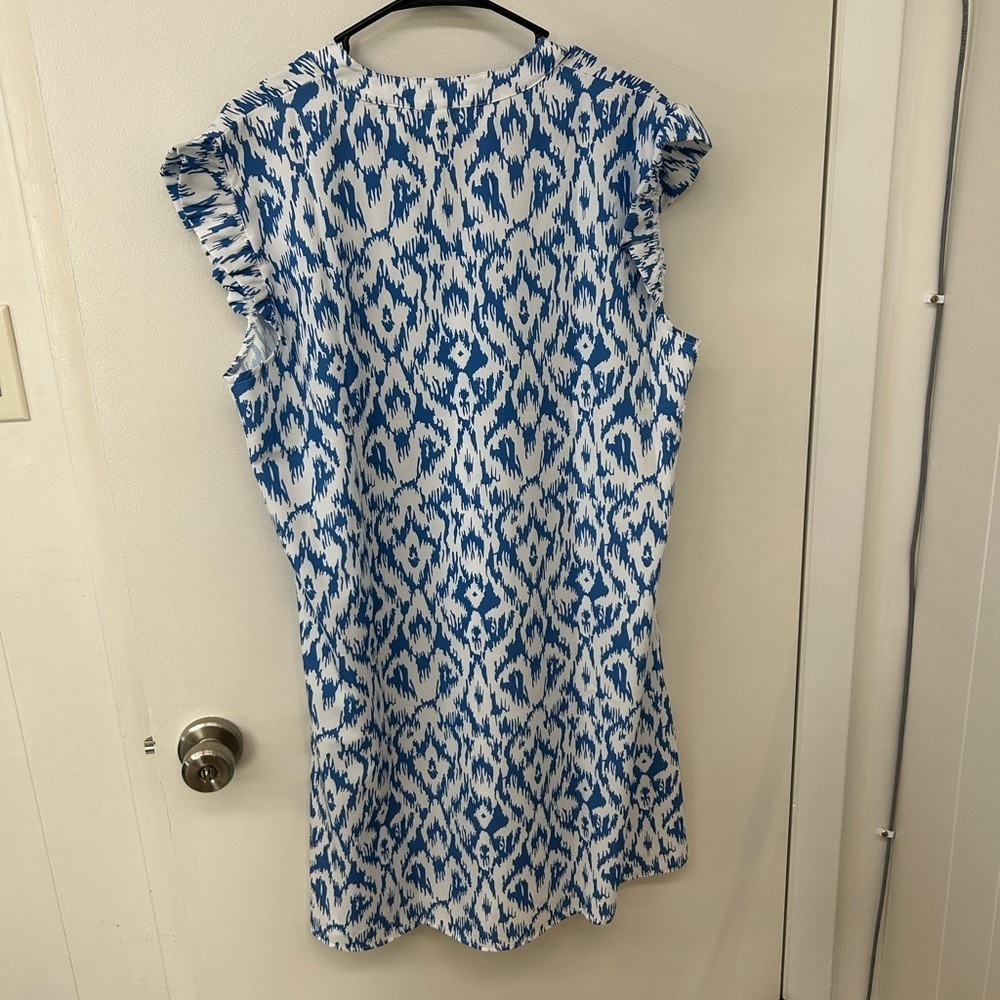 Blue and White Patterned Women's Dress - Picture 2 of 3